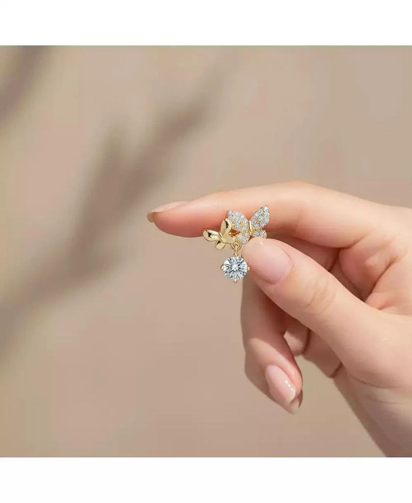 Rachel Glauber Round CZ Double Butterfly Stud Earrings in 14K Gold Plated 3
