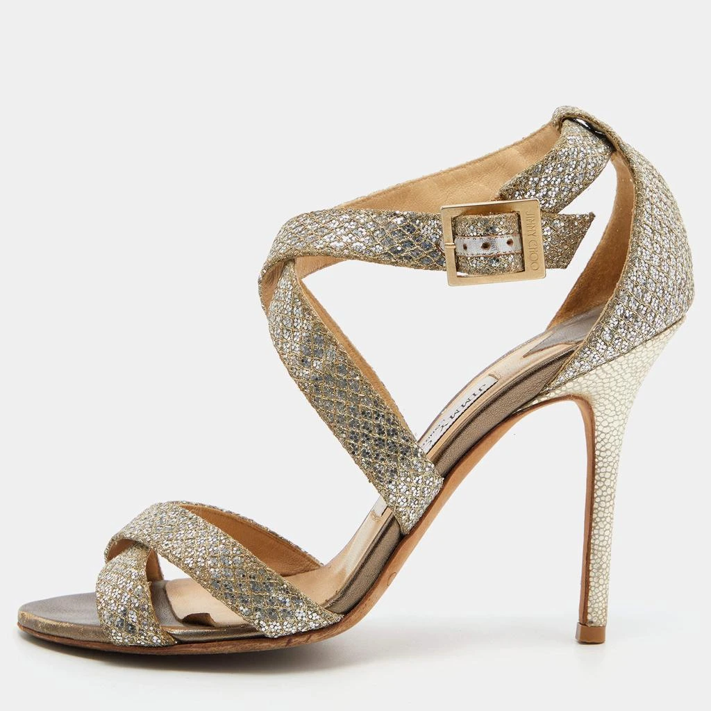 Jimmy Choo Jimmy Choo Gold Glitter Louise Strappy Sandals Size 38 1