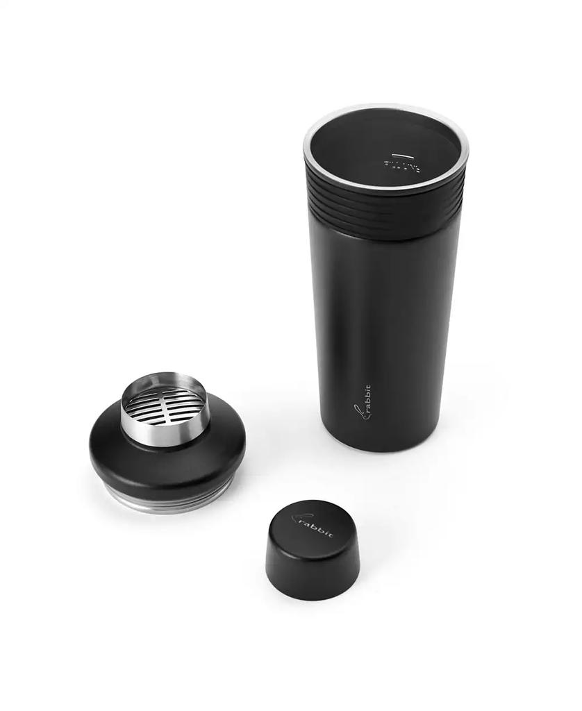 Rabbit 18 oz Stainless Steel Cocktail Shaker, Multi-Use Stainless Steel Topper with 1.5 oz  shot Cap and Strainer