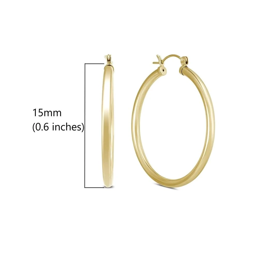 MaxColor 14k Yellow Gold 3MM Thick Tube Hoop Earrings 1