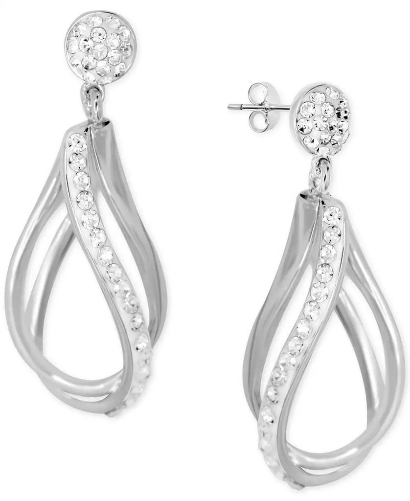 Essentials Crystal Double Teardrop Hoop Earrings in Silver-Plate