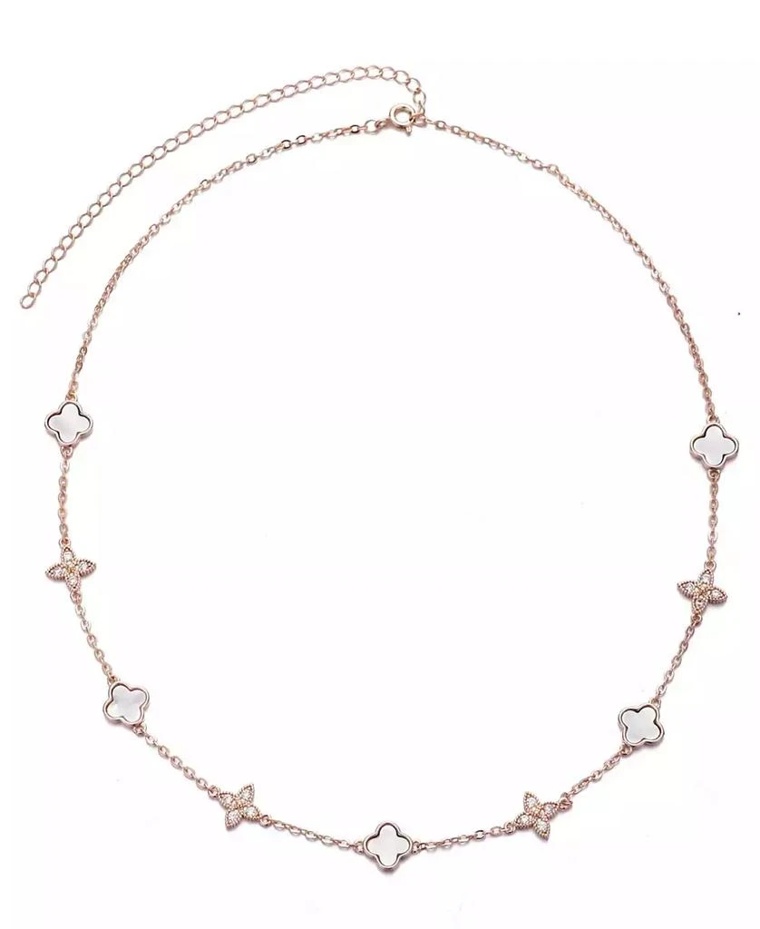 ADORNIA Rose Gold Mother of Pearl CZ Mixed Clover Station Necklace 2