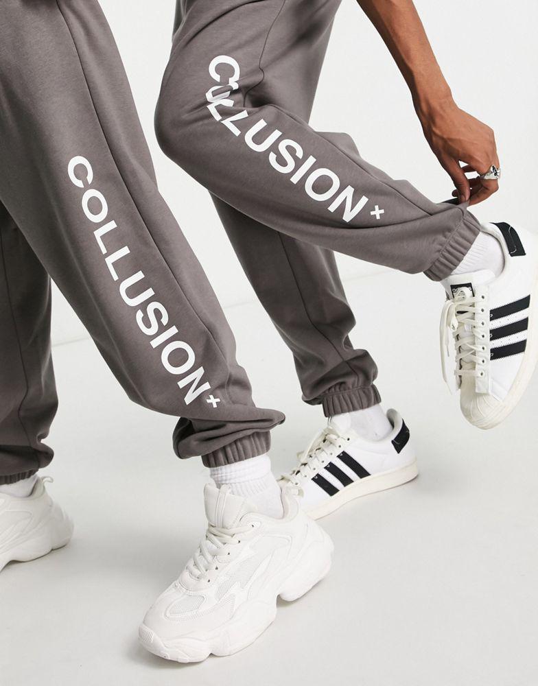 Collusion COLLUSION Unisex logo joggers in dark grey GREY S Pants BeyondStyle