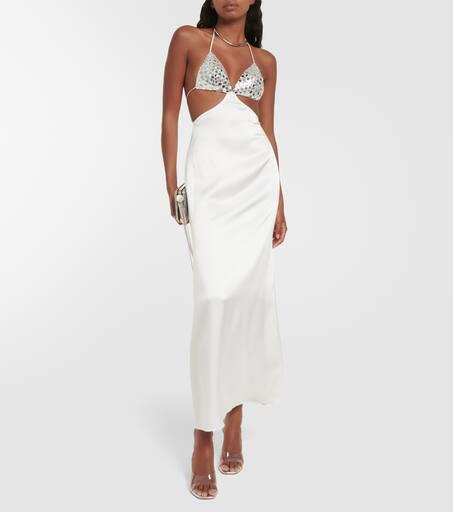 David Koma Embellished cutout satin slip dress