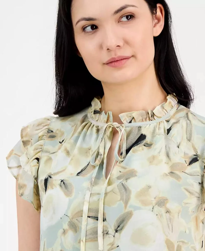 Anne Klein Petite Printed Ruffled-Sleeve Tie-Neck Blouse 4