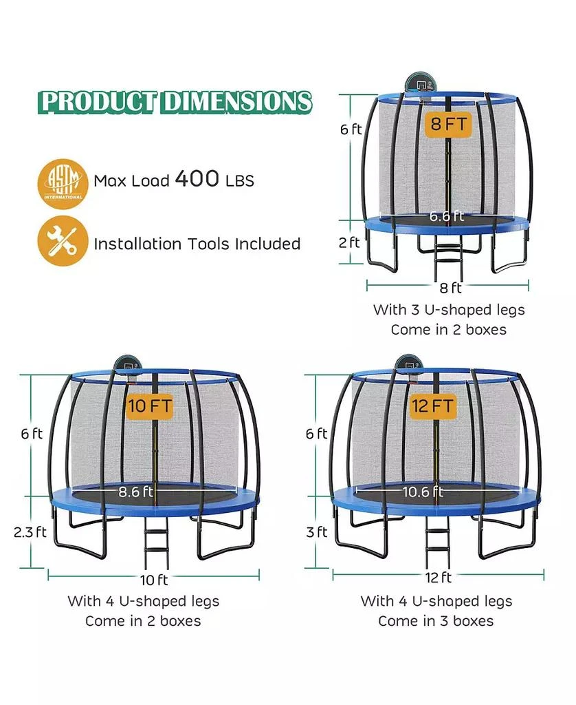 GOUUN 12 Feet Recreational Trampoline with Basketball Hoop 5