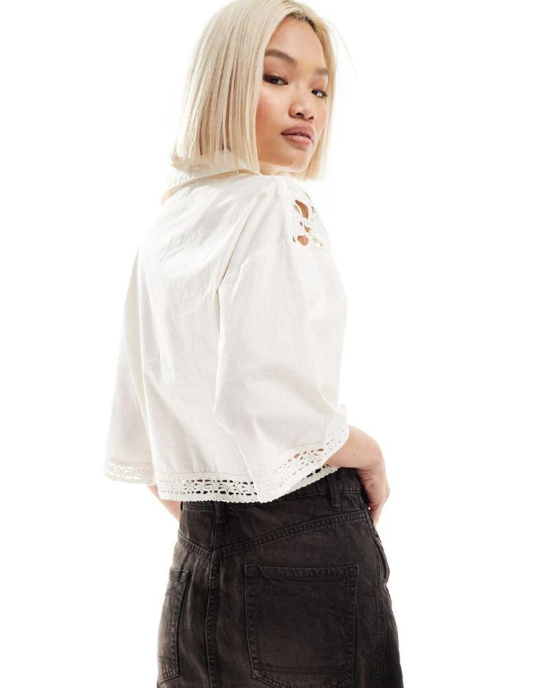 Native Youth Native Youth lace insert cropped boxy shirt in white 4