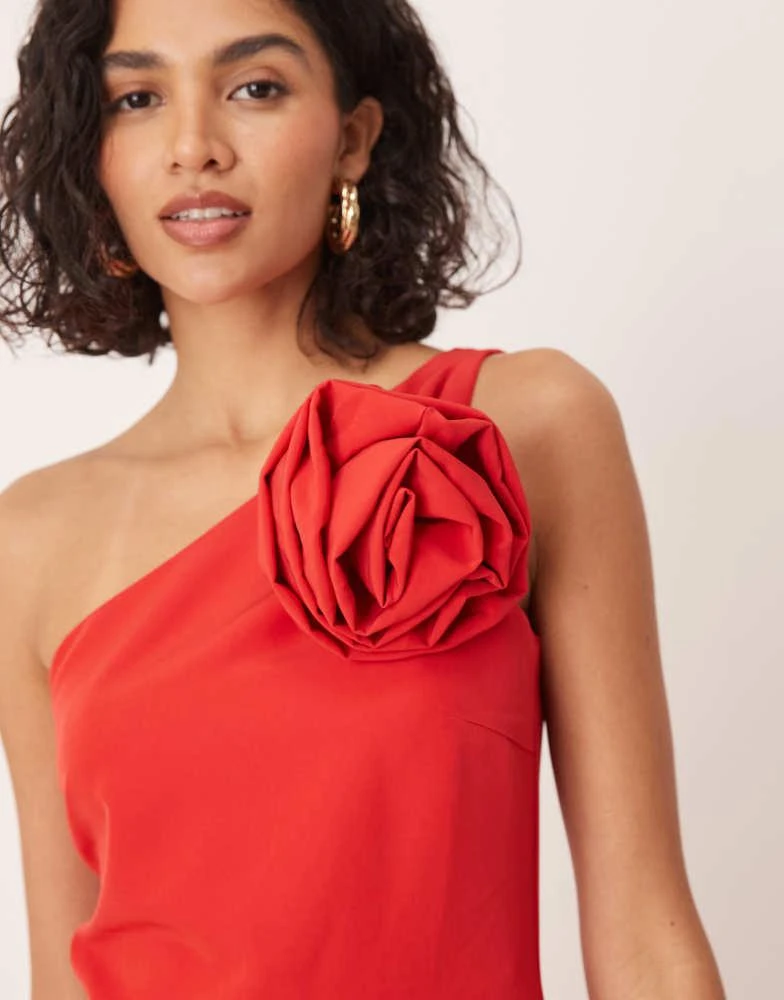 chinese dress ladies Plus Size Corsage One Shoulder Maxi Dress- Red 1x / Red at Curvy Sense main image 1