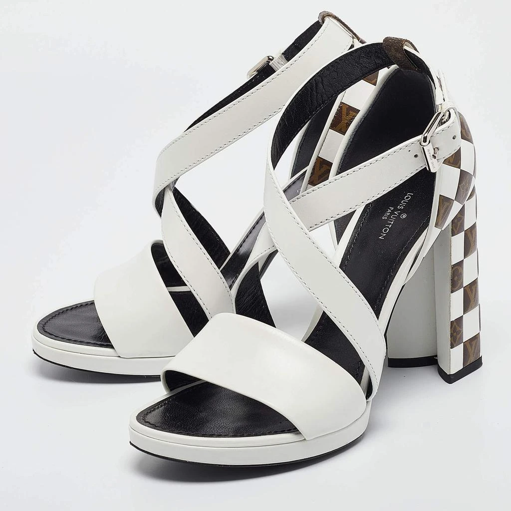 Louis Vuitton Louis Vuitton White/Brown Monogram Canvas and Leather Ankle Strap Sandals Size 39 2