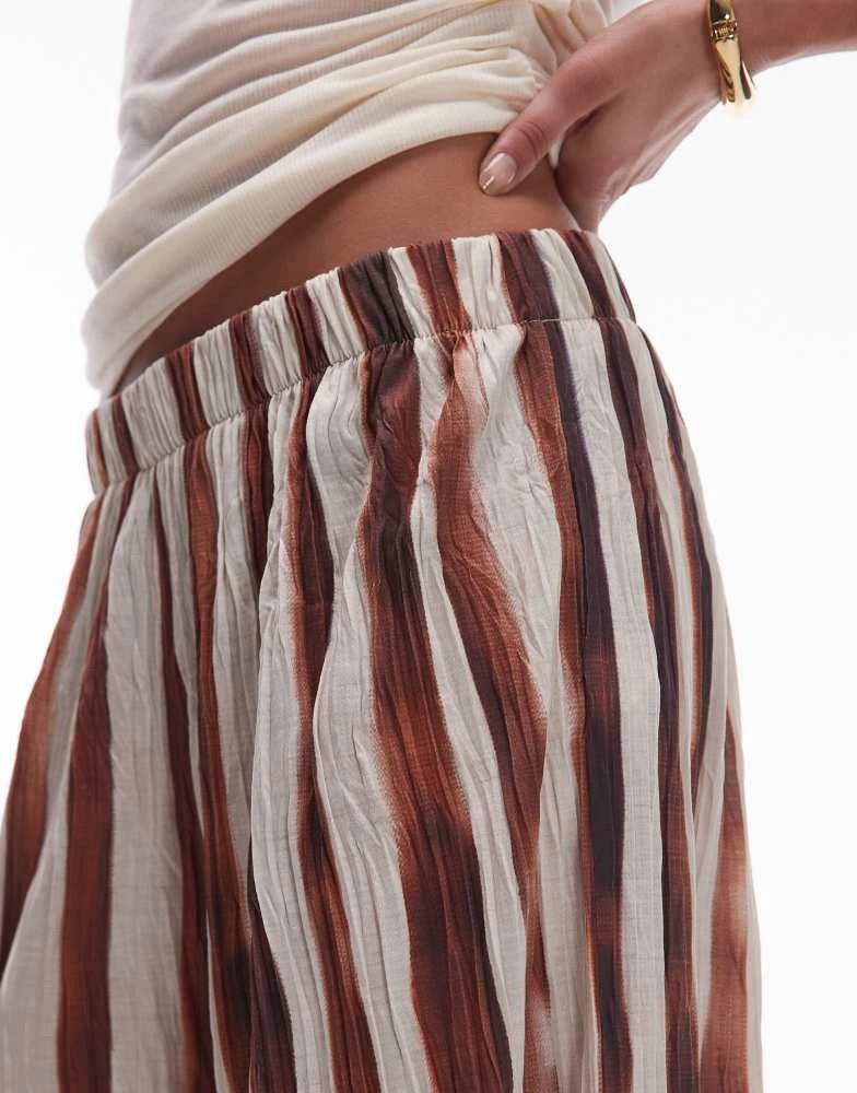 Topshop Topshop stripe crinkle wide leg trousers in brown 2