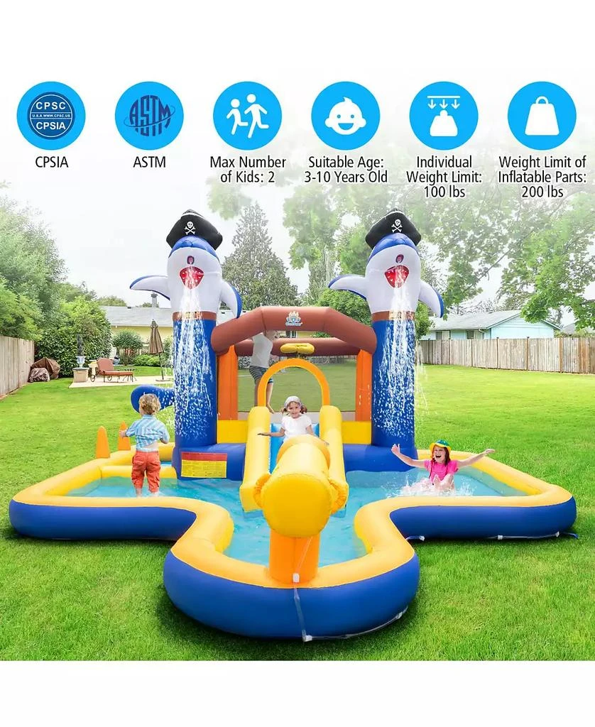 Mecale 7-In-1 Water Slide Park with Splash Pool and Water Cannon with 680W Blower 9