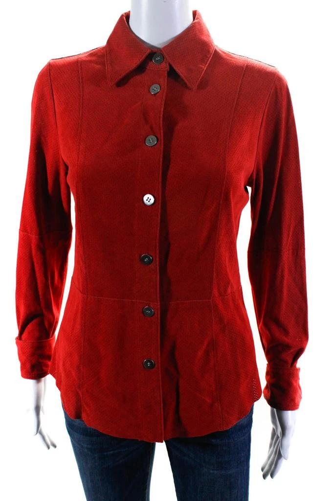 WORTH Womens Perforated Suede Long Sleeve Button Up Shirt Jacket Red 1