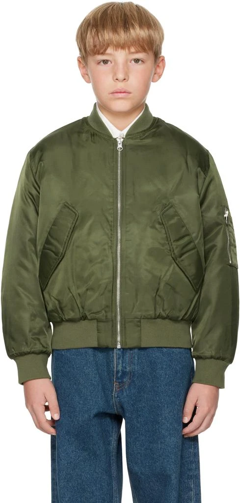 MM6 Kids Green Nylon Bomber Jacket 1