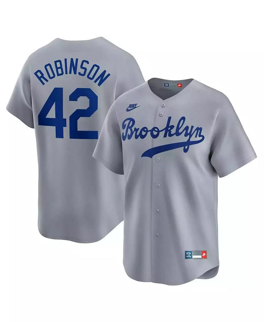 NIKE Men's Jackie Robinson Gray Brooklyn Dodgers Throwback Cooperstown Collection Limited Jersey 1