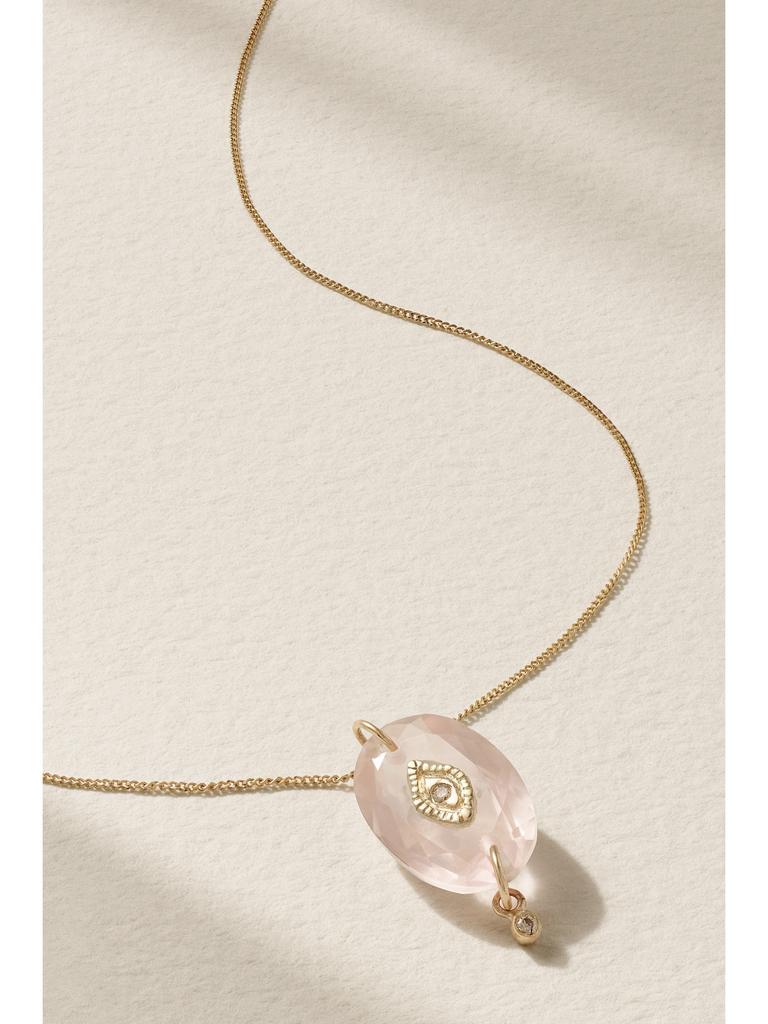 PASCALE MONVOISIN Souad 9k 黄金、玫瑰石英、钻石项链