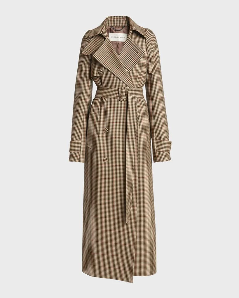 Dries Van Noten Remis Wool Check Belted Trench Coat 1