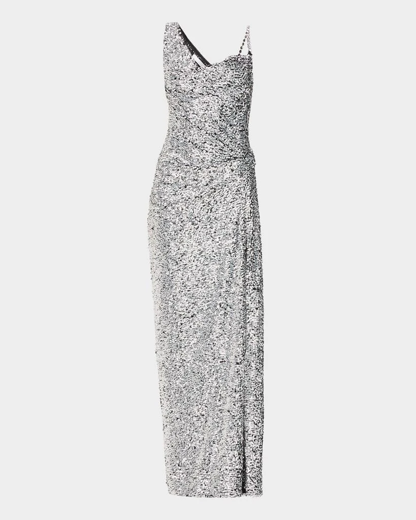 AREA Asymmetric Crystal-Strap Full Sequin Gown
