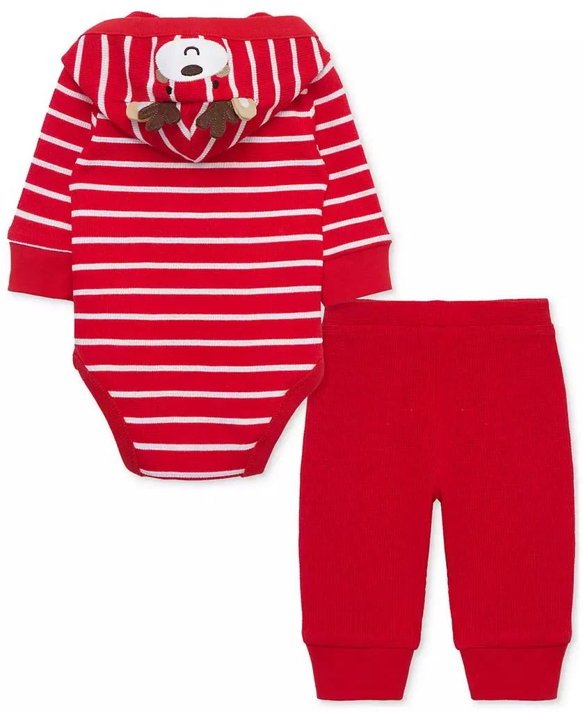 Little Me Baby My 1st Christmas Cotton Hooded Reindeer Bodysuit & Pants Set 3