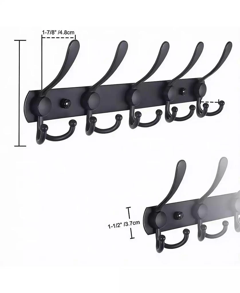 YIGII Heavy Duty Stainless Steel 5-Tri Hook Wall Rack for Hats, Coats, Towels, Silver 2