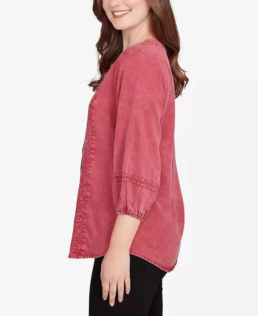 Ruby Rd. Petite Artisan Embroidered Button Front Top 4