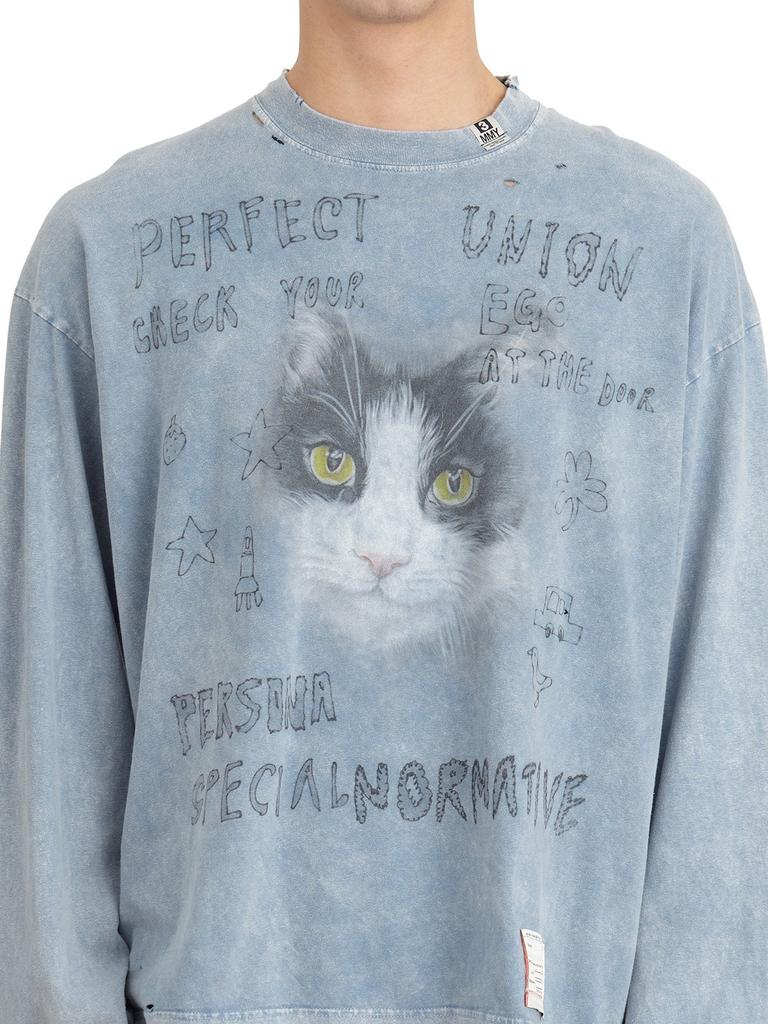 Shop Maison Mihara Yasuhiro Bleached Cat-Print Crewneck T
