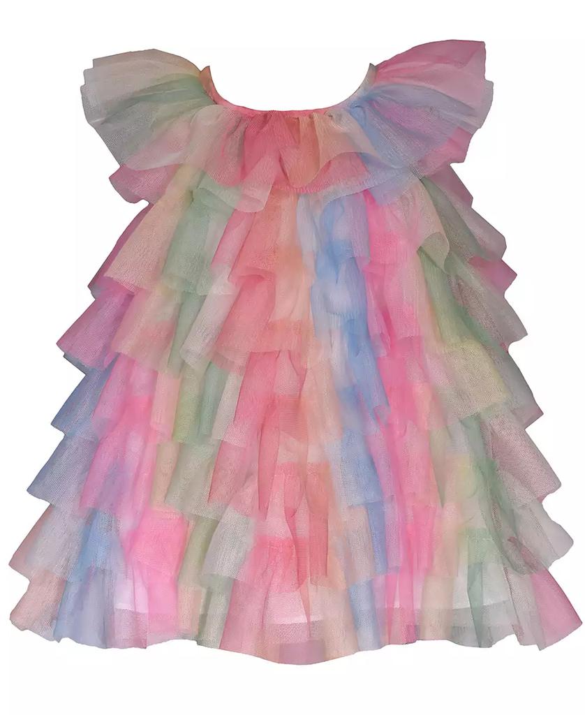 Bonnie Baby Baby Girls Short Sleeve Rainbow Mesh Ruffle Trapeze Dress