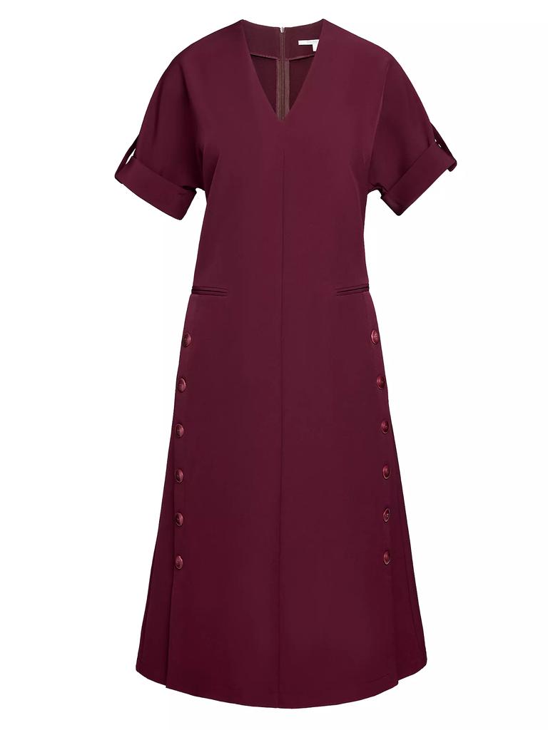 Santorelli Linen-Blend A-Line Button Midi-Dress