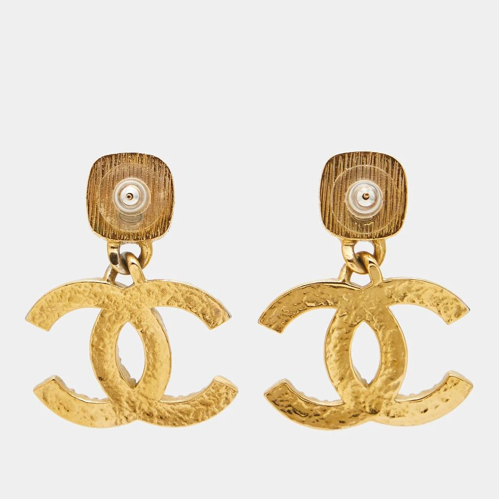 Chanel Chanel CC Faux Pearl Resin Gold Drop Earrings 3