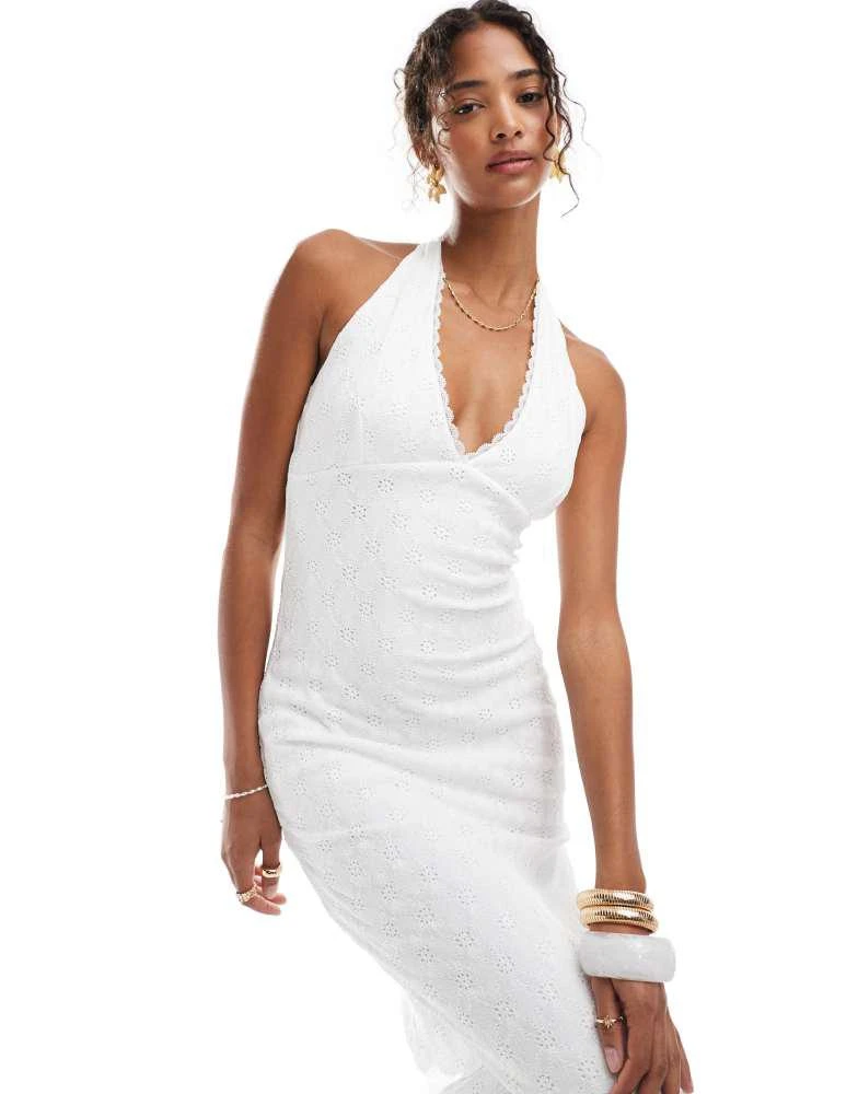 Pull&Bear Pull&Bear strappy jersey broderie midi dress in white - Dresses &  Skirts - BeyondStyle