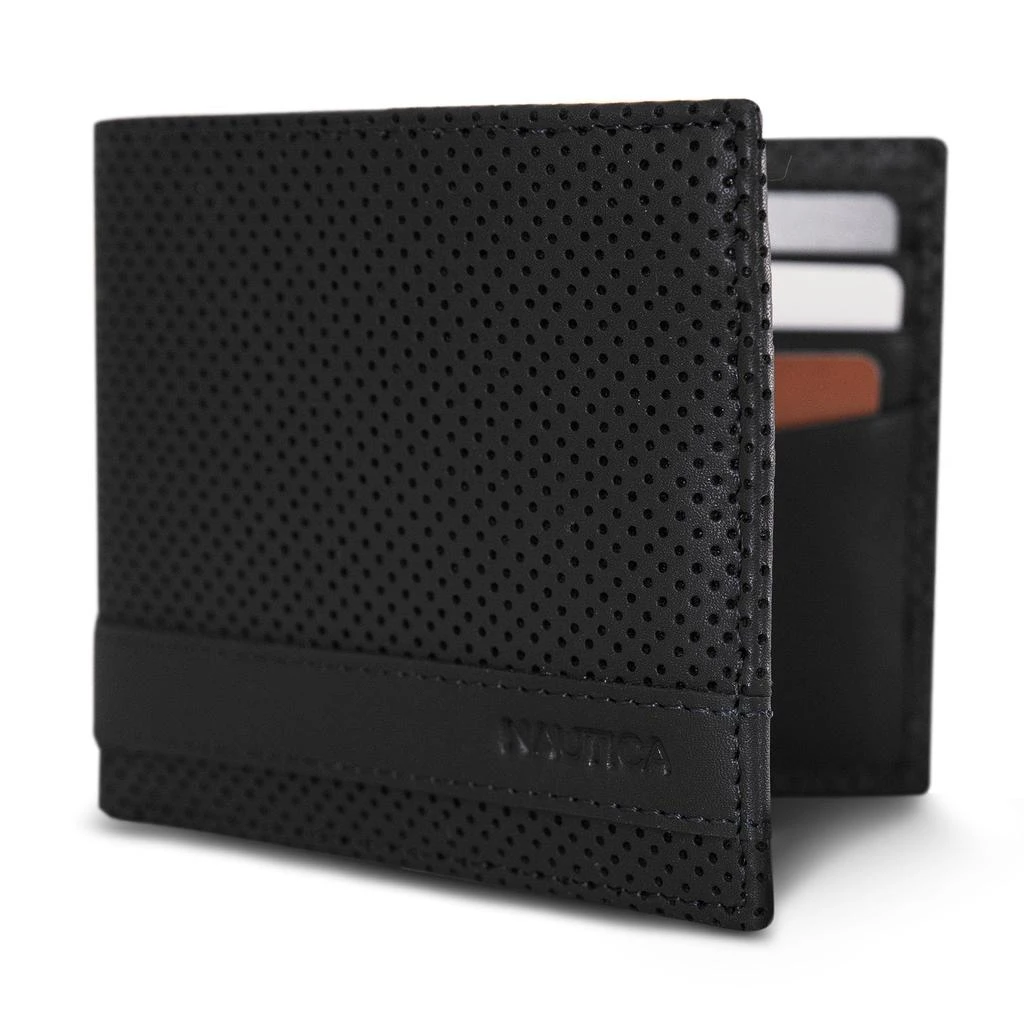 Nautica Mens Perforated Leather Bifold Wallet 3