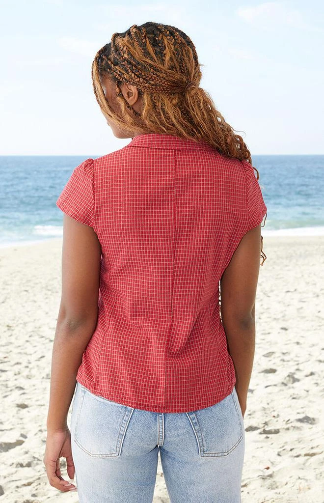 John Galt Red Rue Plaid Collared Top 3