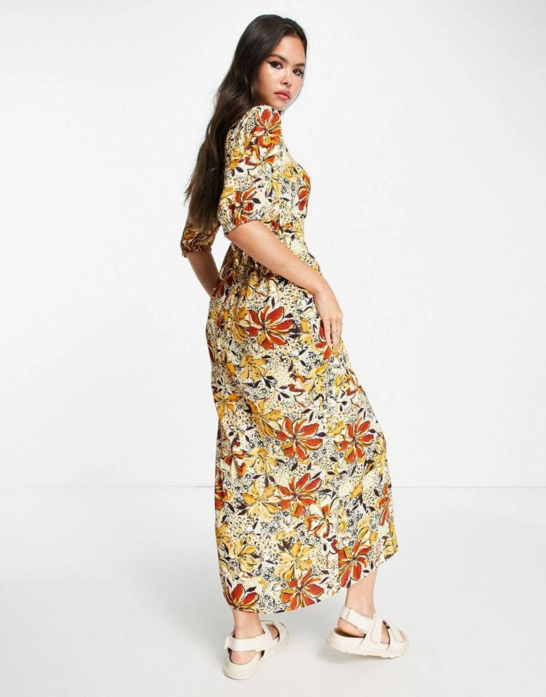 & Other Stories & Other Stories midi dress with puff sleeves in autumnal floral 2