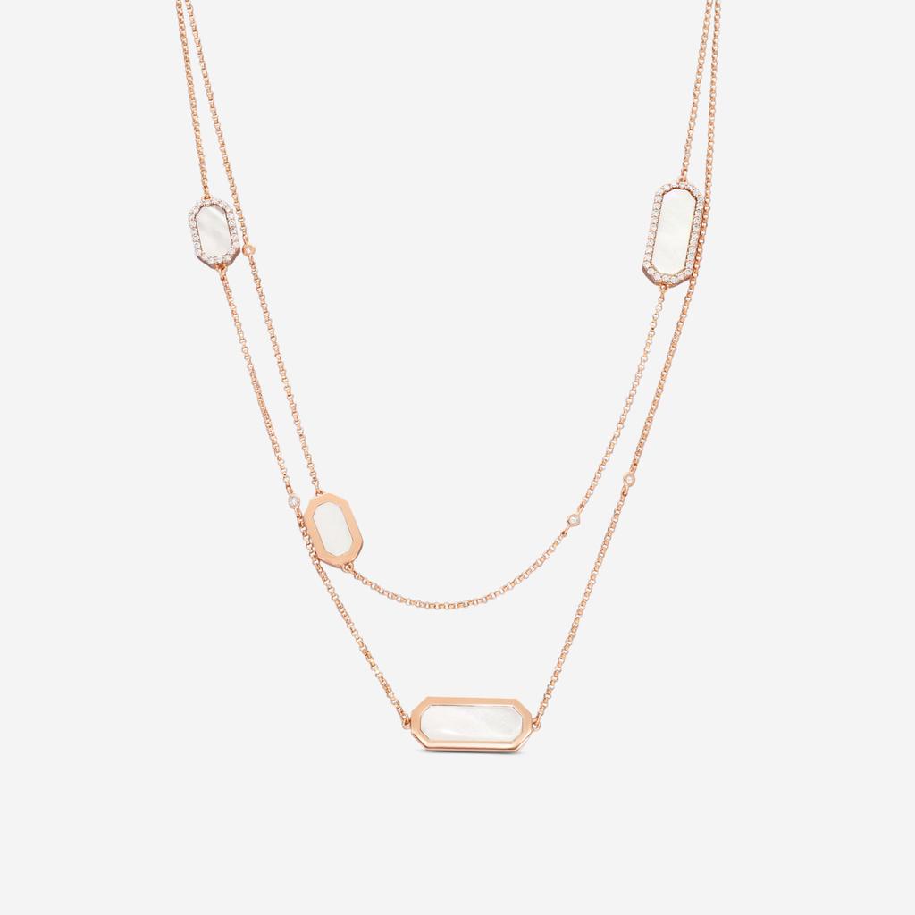 Roberto Coin Roberto Coin Tiny Treasures Art Deco 18K Rose Gold Diamond & Mother of Pearl Station Necklace 8882022AX31J