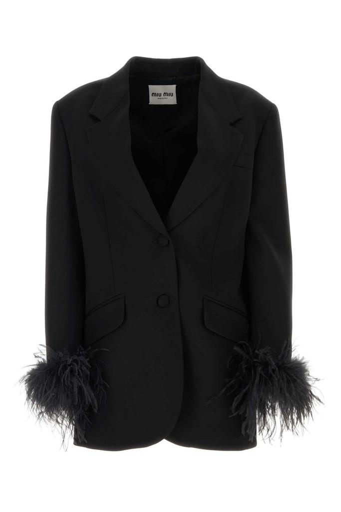 【プラダ・PRADA】Single-breasted wool jacket with feathers Prada Single-Breasted Wool Jacket with Feather Trim