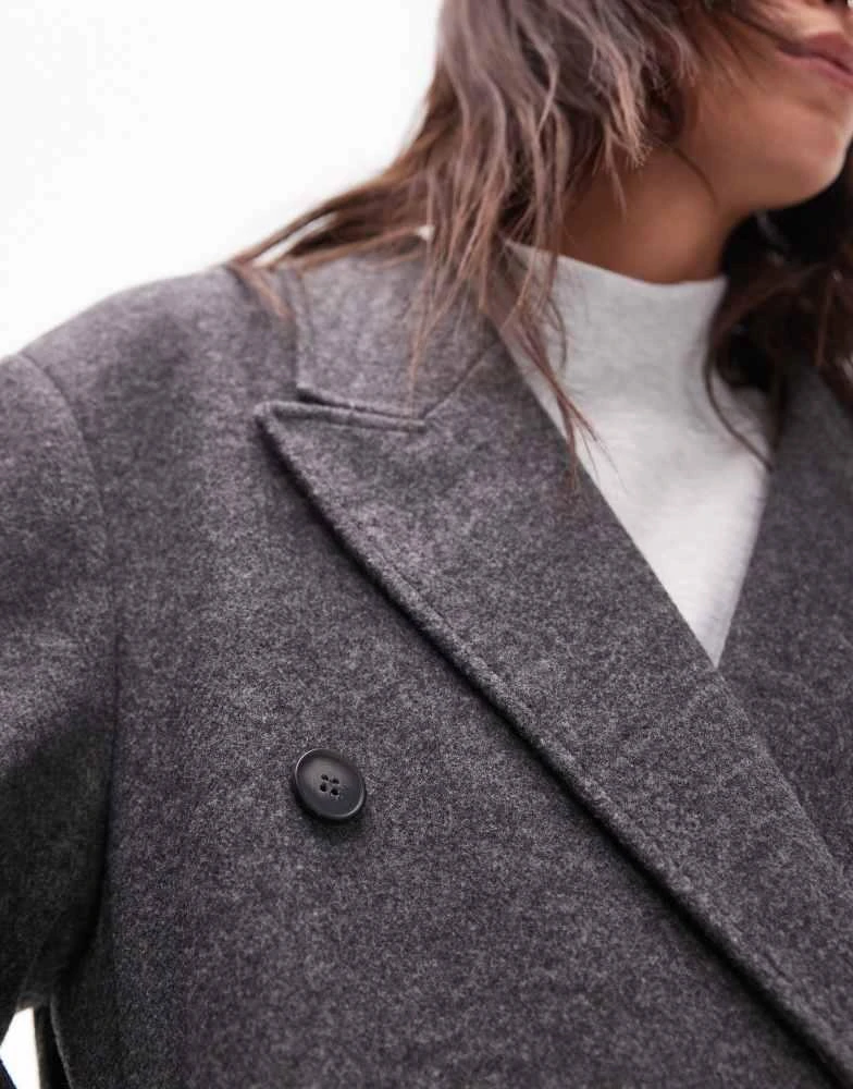 Topshop Topshop double breasted coat in charcoal 3