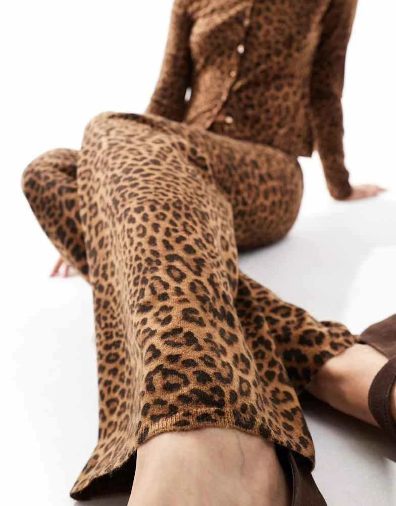 Bershka Bershka knitted wide leg trousers co-ord in leopard print 3