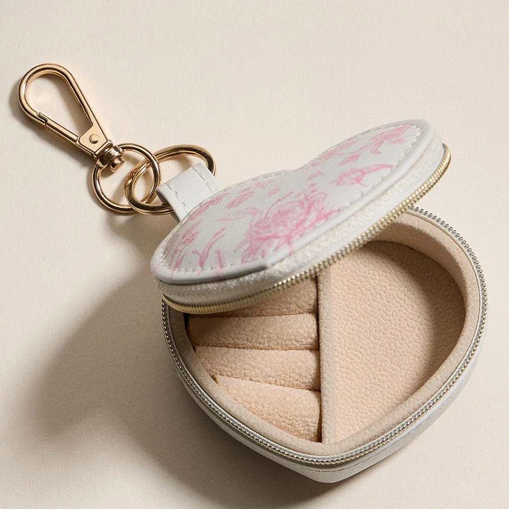 FASHNZFAB Floral Pattern Print Heart Shaped Jewelry Case Keychain Bag Charm