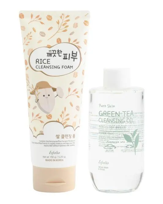 ESFOLIO Made In Korea 2pc Rice Cleansing Foam And Green Tea Cleansing Oil Set