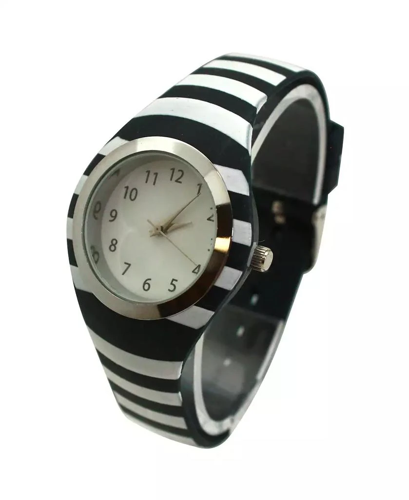 Olivia Pratt Black Stripped Silicone Band Women Watch 3