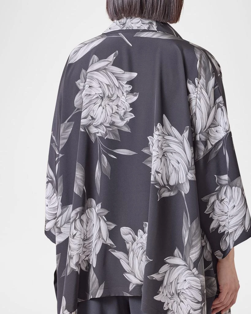 Eskandar Large Peony Silk Print Short-Sleeve Shirt With Collar (Mid Plus Length) 5