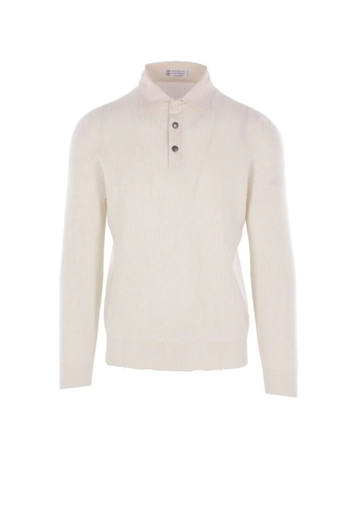Brunello Cucinelli Brunello Cucinelli English Rib Knit Twill Spread Collar Polo Shirt from Cettire