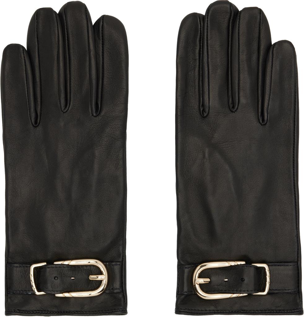 Ernest W. Baker Black Buckle Appliqué Leather Gloves