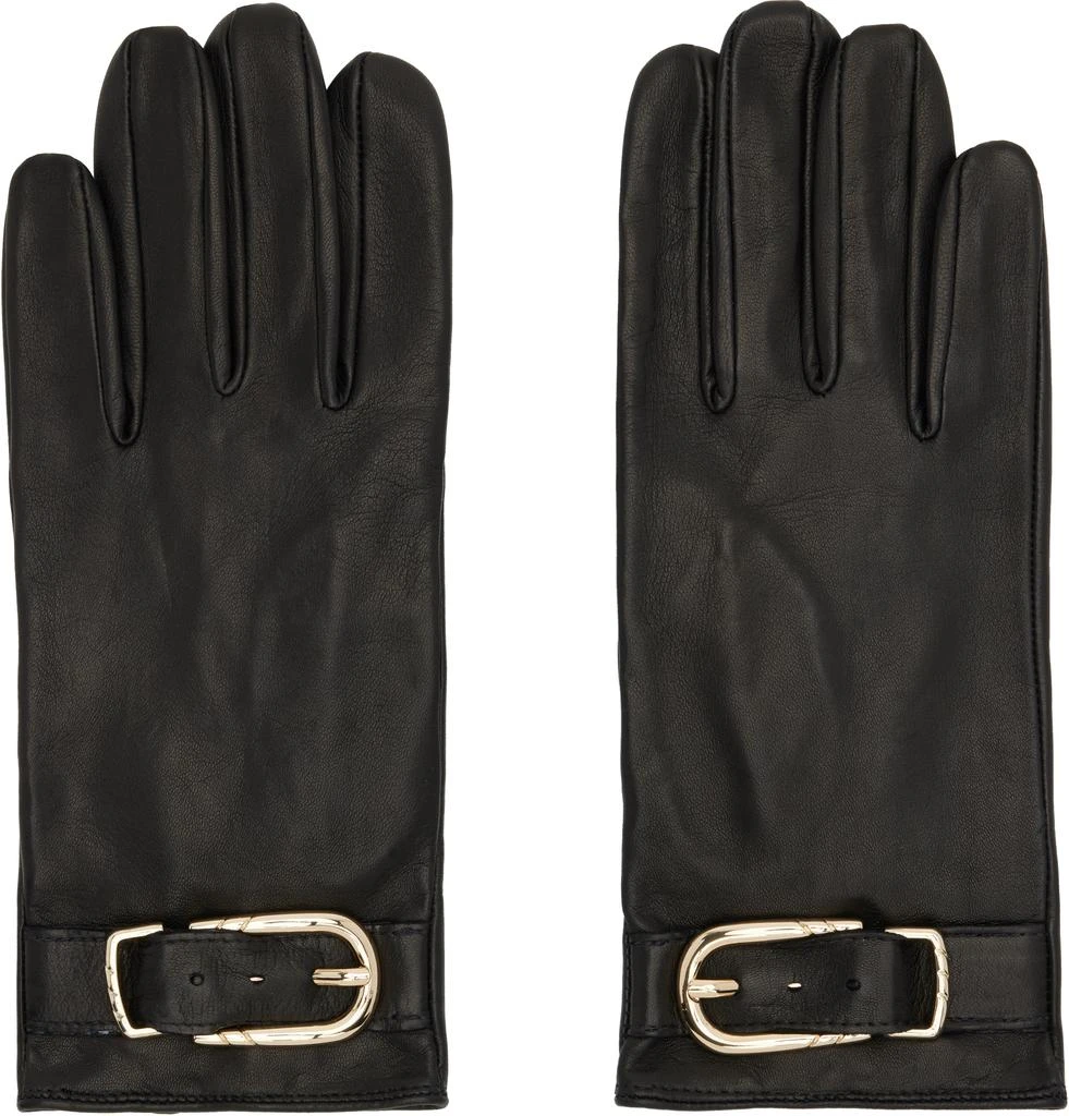 Ernest W. Baker Black Buckle Appliqué Leather Gloves 1