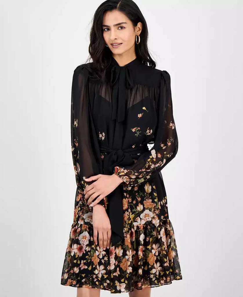 Tahari Women's Tie-Neck Belted Long-Sleeve Dress 2