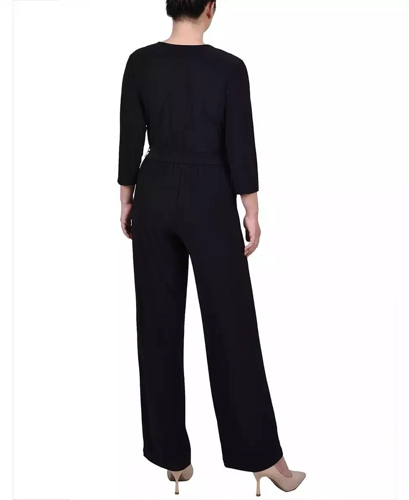 NY Collection Petite Short 3/4 Sleeve Belted Wide Leg Jumpsuit 2
