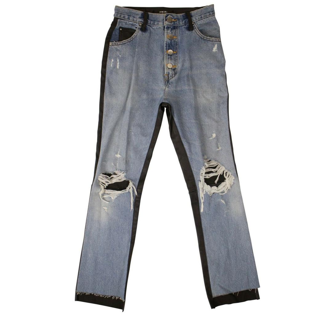 AMIRI Denim Leather Jeans- Blue/Black