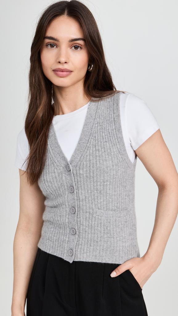 White + Warren Cashmere Ribbed Button Vest