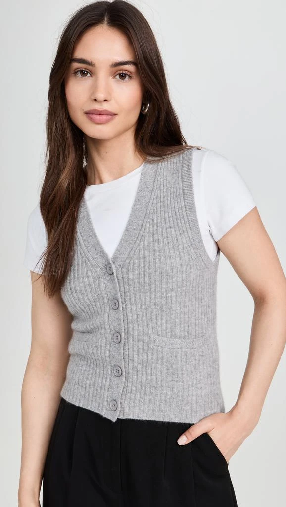 White  Warren Cashmere Ribbed Button Vest 1