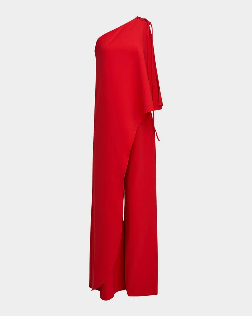 HALSTON Ignacia Draped One-Shoulder Crepe Jumpsuit 1