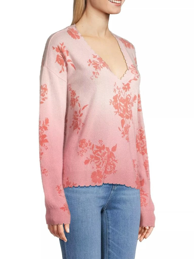 Minnie Rose Cashmere Ombré Floral V-Neck Sweater 4